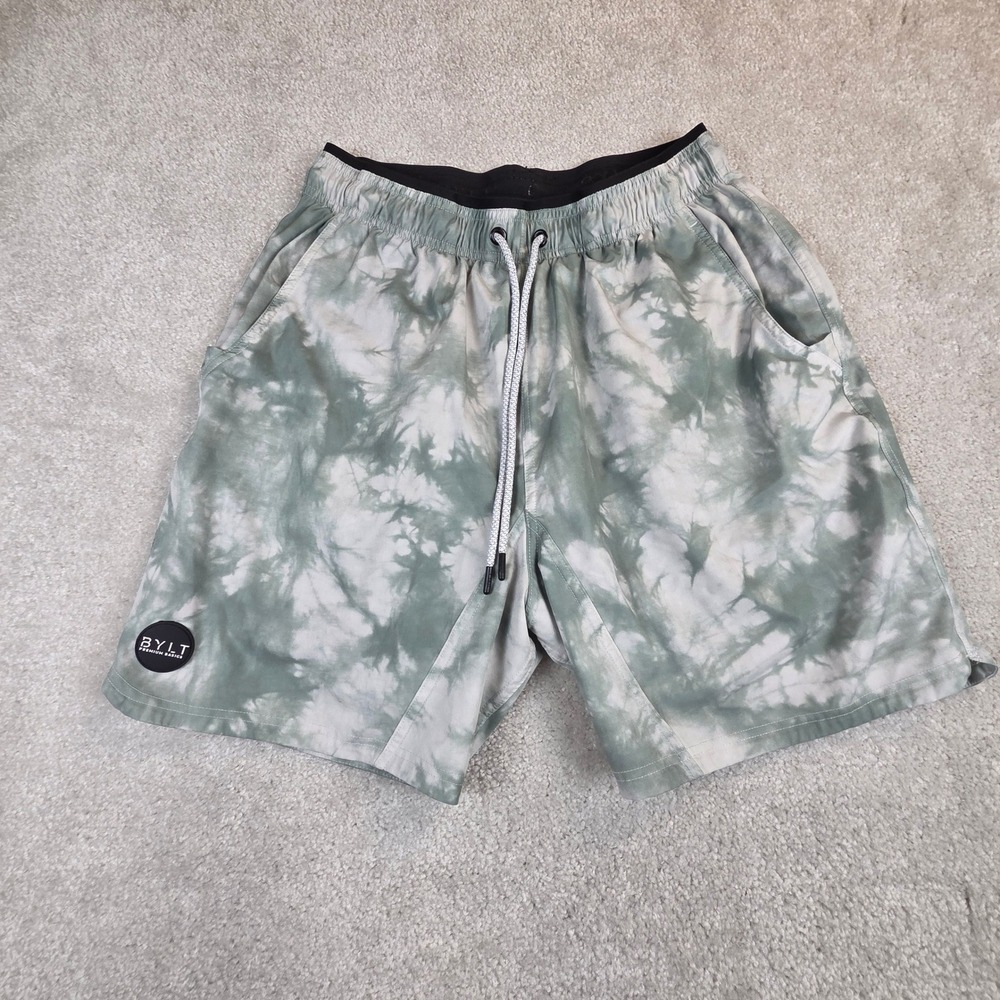 BYLT Premium Basics Mens‎ XL Tie Dye Active Shorts with Liner Green